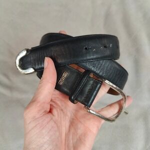 ARIAT Black Leather Belt Mens 32 Silver Buckle‎ Cowboy Western Fashion